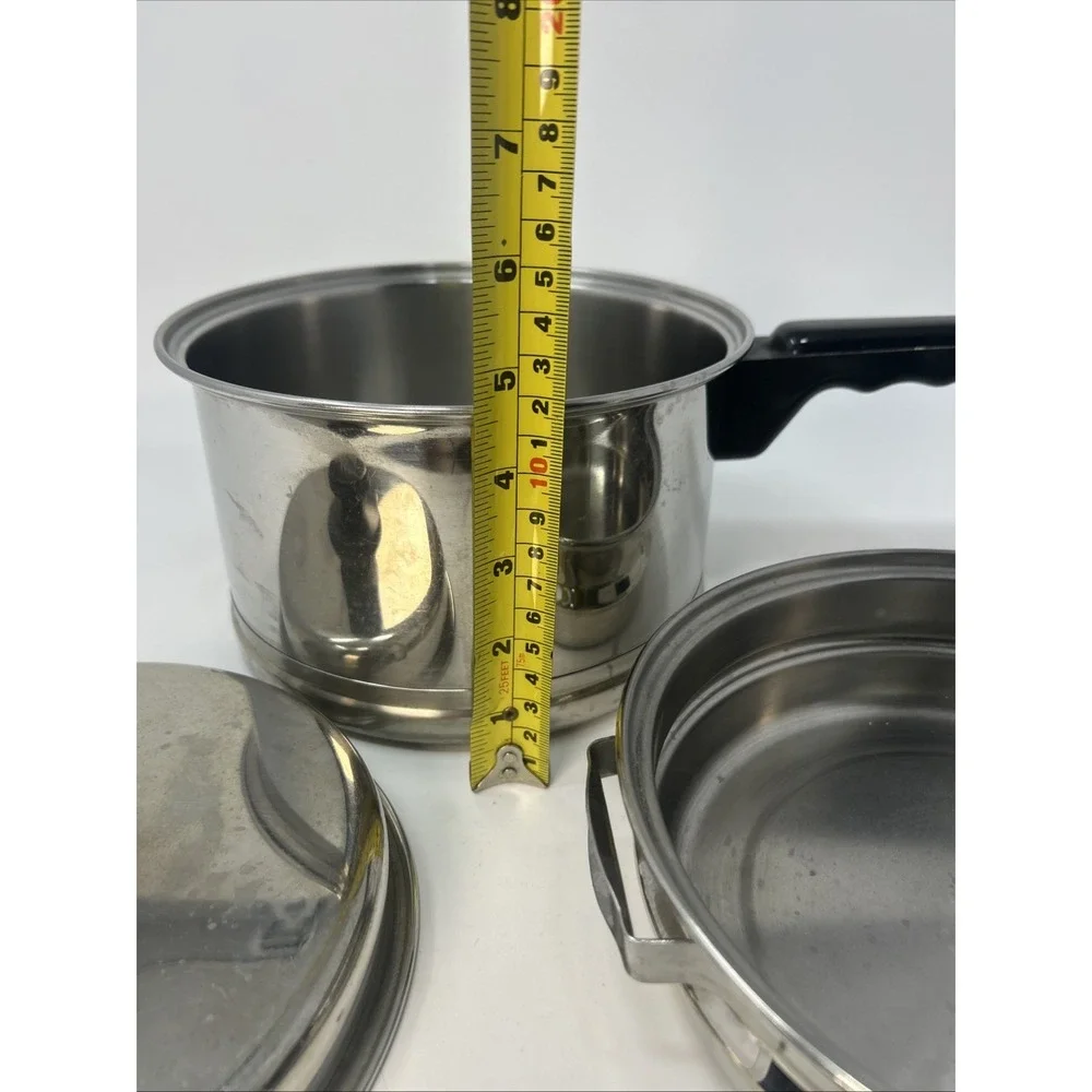 Vintage Lifetime 2.5 QT Saucepan Double Boiler and Lid Stainless Steel USA 3 PC